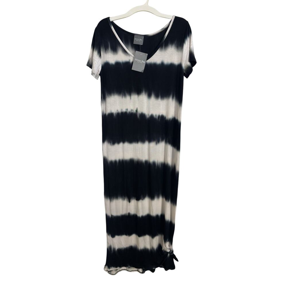 NWT Olivia Rae Black White Tie Dye Maxi Dress Size Medium Beach Vacation